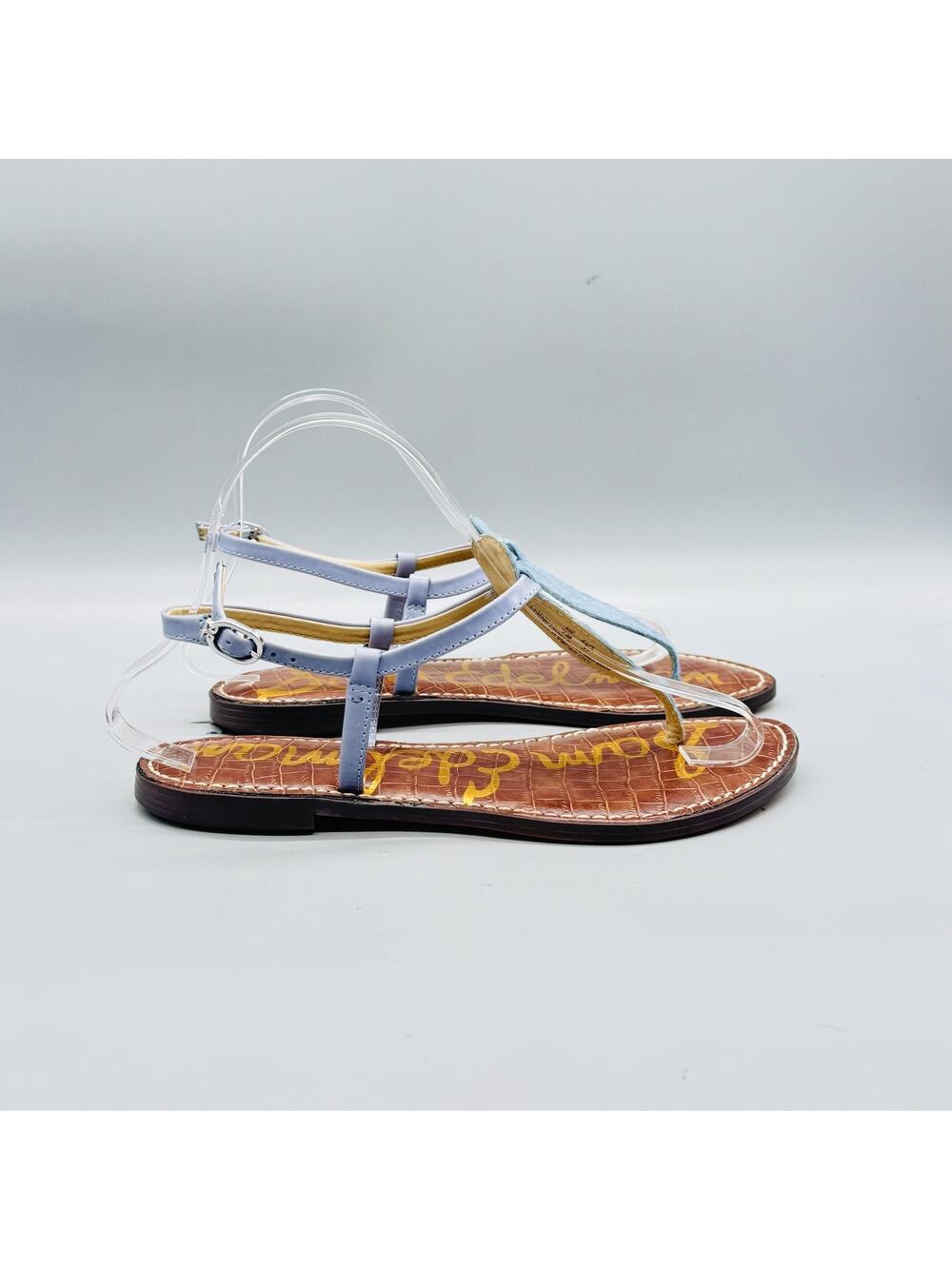 Sam Edelman Sandals Womens 7 Blue Fur Haircalf Thong Gigi Ankle Strap Flat Shoes